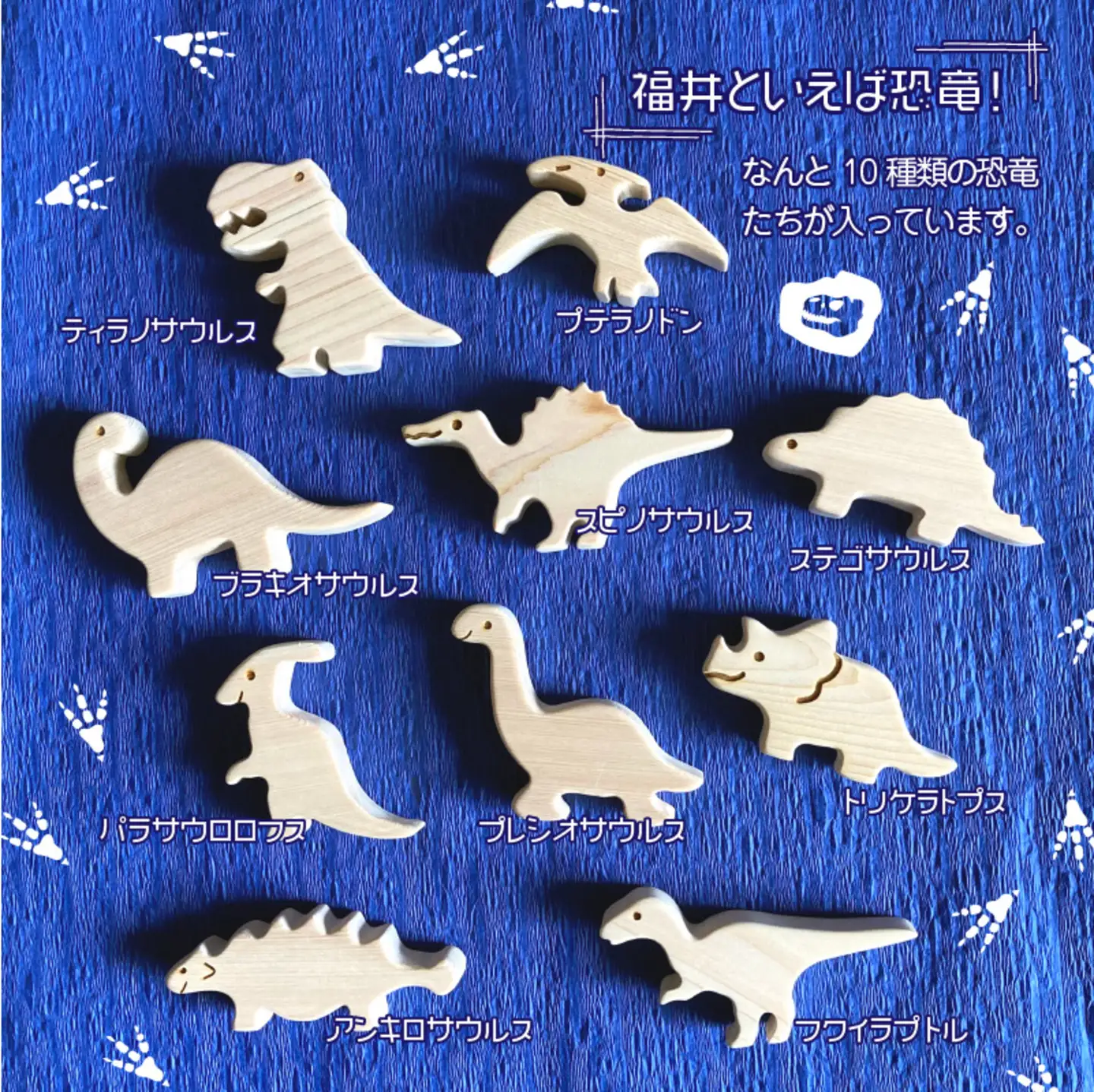 がおがお恐竜つみつみ ～ 全部で10頭！～ 福井県産ひのきの木のおもちゃ ～