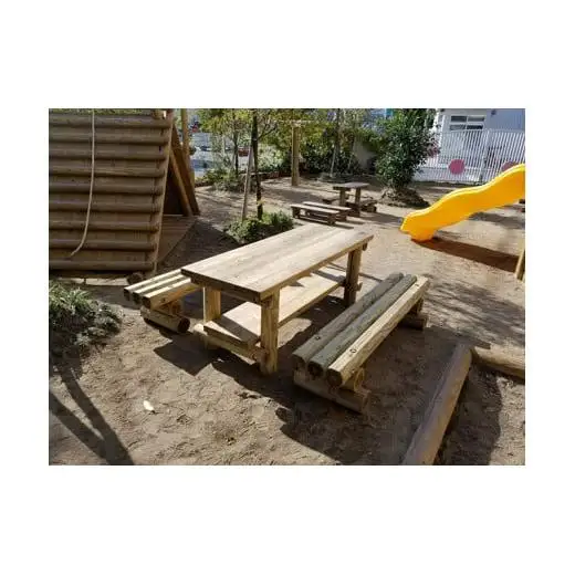 木製 ガーデンテーブルセット 防腐加工済 国産材 環境配慮 外遊び 屋外 アスレチック 遊具 公園 庭 ウッドウォームズ 奈良県 下北山村 