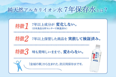 【定期便】ミネラルウォーター（500ml）金城の華 定期コース 12回（初回のみ7年保存水同梱） 天然水 飲料水 アルカリイオン 水 長期保存 防災 備蓄 非常用 保存用 国産 防災用 【043_1833】