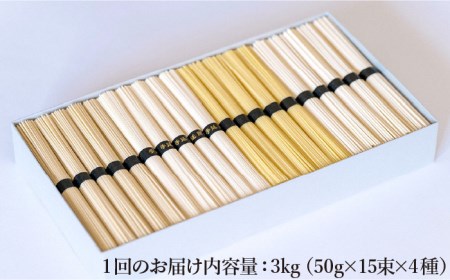 【定期便 12回】手延べ 麺 詰め合わせ 3kg （50g×60束）  / 島原 手延べ そうめん パスタ 中華めん うどん 麺 / 南島原市 / 池田製麺工房 [SDA025]