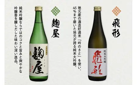 【ギフト用】＜純米大吟醸＞飛形・＜純米吟醸＞麹屋720mlセット（ギフト対応） 日本酒 お酒 飲み比べ 限定流通品 ギフト プレゼント 福岡県 八女市 015-016-GFT