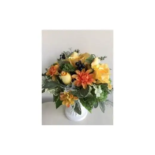 【ギフト用】美流渡の森 アーティフィシャルフラワー・アレンジメント　黄バラ（ブリキ花器シリーズ）【12236】