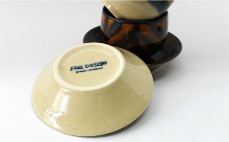 【波佐見焼】Folk Design 二色巻・矢羽根飴釉 丸仙茶碗 湯呑 カップ＆ソーサー ペアセット 食器 皿 【玉有】 [IE19] 波佐見焼