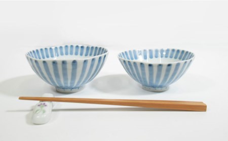【波佐見焼】十草 三つ花 飯碗 茶碗 大小セット 食器 皿 【藍水】 [GB34]  波佐見焼