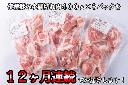 ＜定期便12回＞ 北海道産 健酵豚 小間切れ 計 1.2kg (全14.4kg)