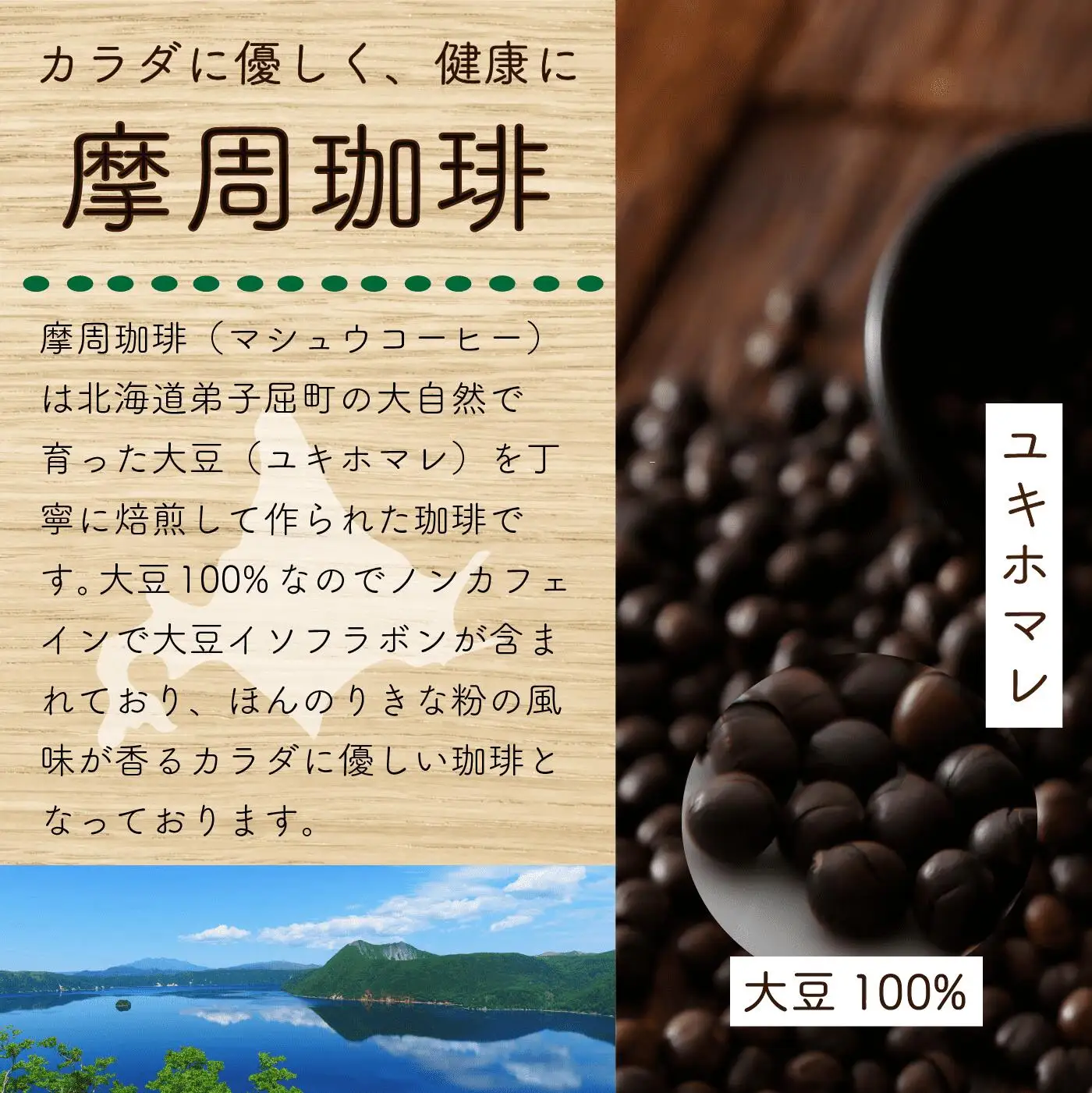 1562.弟子屈町産大豆100％『摩周珈琲』ドリップ10個＆100gセット　コーヒー 珈琲