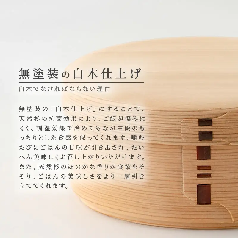 【大館曲げわっぱ】白木　丸弁当箱(五寸)※Ｔ字型仕切付き 【配送日指定不可】　265P6009