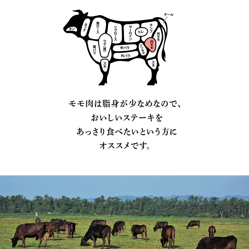 北海道 白老産 黒毛和牛 特上 モモ 赤身 ステーキ 150ｇ×3枚 BS030