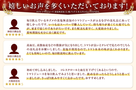 カゴメトマトジュース 食塩無添加 1L 紙パック 6本入　トマトジュース [h172]