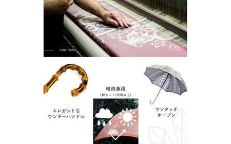 No.397 高級織物傘【婦人長傘】灰緑系・大人のゆとりとスマートさあふれる晴雨兼用傘 kirie ドットストライプ フォレストグリーン／  雨具 雨傘 日傘 パステル UVカット 和色  8本骨 ワンプッシュオープン UV加工 山梨県【n0397_mak】