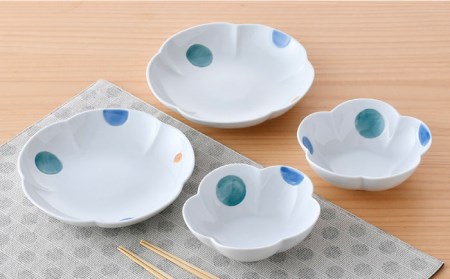 【陶器市特集】【波佐見焼】水玉 フラワー ボウル プレート セット 食器 皿 【松幸陶芸】 [HB47] 波佐見焼