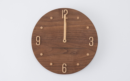 AH12　無垢材の木の掛け時計（ウォールナット）　ラウンド 【 時計 壁掛け 壁掛 シンプル 木製 木目 木 ぶな ブナ 無垢材 むく ウォールナット 】