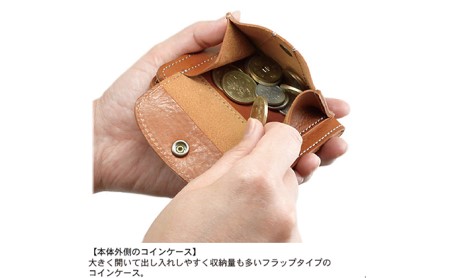胸ポケットに入るオールインワンランチ財布　バンナイズ オイル シュリンク レザー 本革 財布 コンパクト ファッション小物  ビンテージキャメル