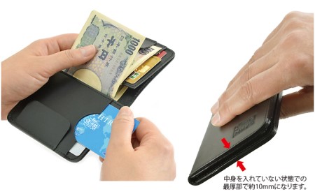 キャッシュレス時代の胸ポケットに入る薄型コンパクトウォレット（マネークリップ機能付き）　バンナイズ オイル シュリンク レザー 本革 財布 コンパクト ファッション小物 薄型多機能  キャメル