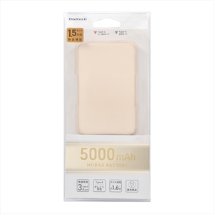 Owltech USB Type-Cケーブル付属 小型軽量モバイルバッテリー 5000mAh USB Type-C入出力＋ USB Type-A出力 OWL-LPB5012-Rシリーズ サンドベージュ オウルテック 充電器 スマホ