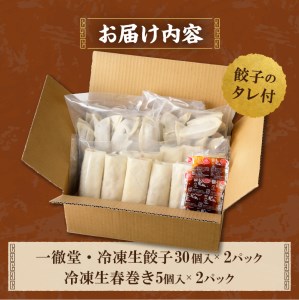 一徹堂・冷凍生餃子(60個)＆生春巻き(10本)セット 一徹ラーメン 餃子×60個 春巻き×10個 計70個 約1.6kg 大容量冷凍生餃子 30個×2パック 生春巻き 5個×2パック レトルト 総菜 つまみ 時短 人気 一徹堂 贈り物 プレゼント 送料無料 山梨県 上野原市
