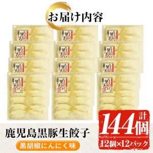 鹿児島黒豚生餃子（黒胡椒にんにく味）合計144個（12個×12P）大容量【00-008-09】