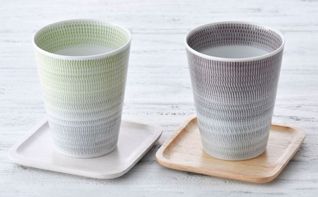 【波佐見焼】色染め流し フリーカップ （大） パープル・グリーン 食器 皿 【一真窯】 [BB60]  波佐見焼