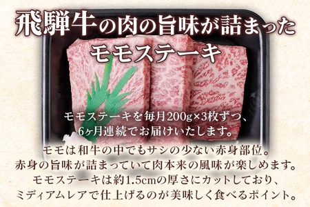 [6ヶ月定期便][A5等級] 飛騨牛モモ ステーキ 600g(200g×3枚) [0867] ステーキ トキノ屋食品