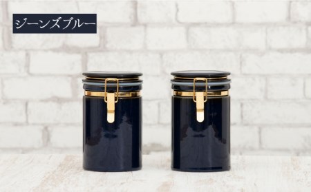 【美濃焼】コーヒーキャニスター200 2個セット ゴールドリング アイボリー×ジーンズブルー【ZERO JAPAN】保存容器 コーヒー豆 紅茶 緑茶 日本茶 陶器 密閉 密封 遮光 コーヒー 豆 粉 おしゃれ パッキン付き 調味料入れ キッチン収納 シンプル 無地 かわいい 密封瓶 [MBR130]