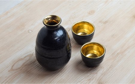 美濃焼】高田焼 釉重ね金彩天目【金陶苑】 酒器 おちょこ ペア 徳利