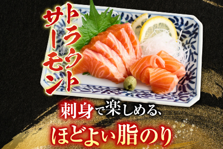 刺身用ほたて貝柱200g・刺身用トラウトサーモン(背)300～400g×1本 A-14221