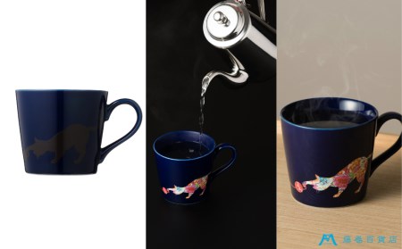 【美濃焼】藤巻百貨店別注 華猫のマグカップ ネイビー＆ニューボンホワイトペアセット 多治見市 / 株式会社caramo 藤巻百貨店(丸モ高木陶器）マグカップ  [TBB002]