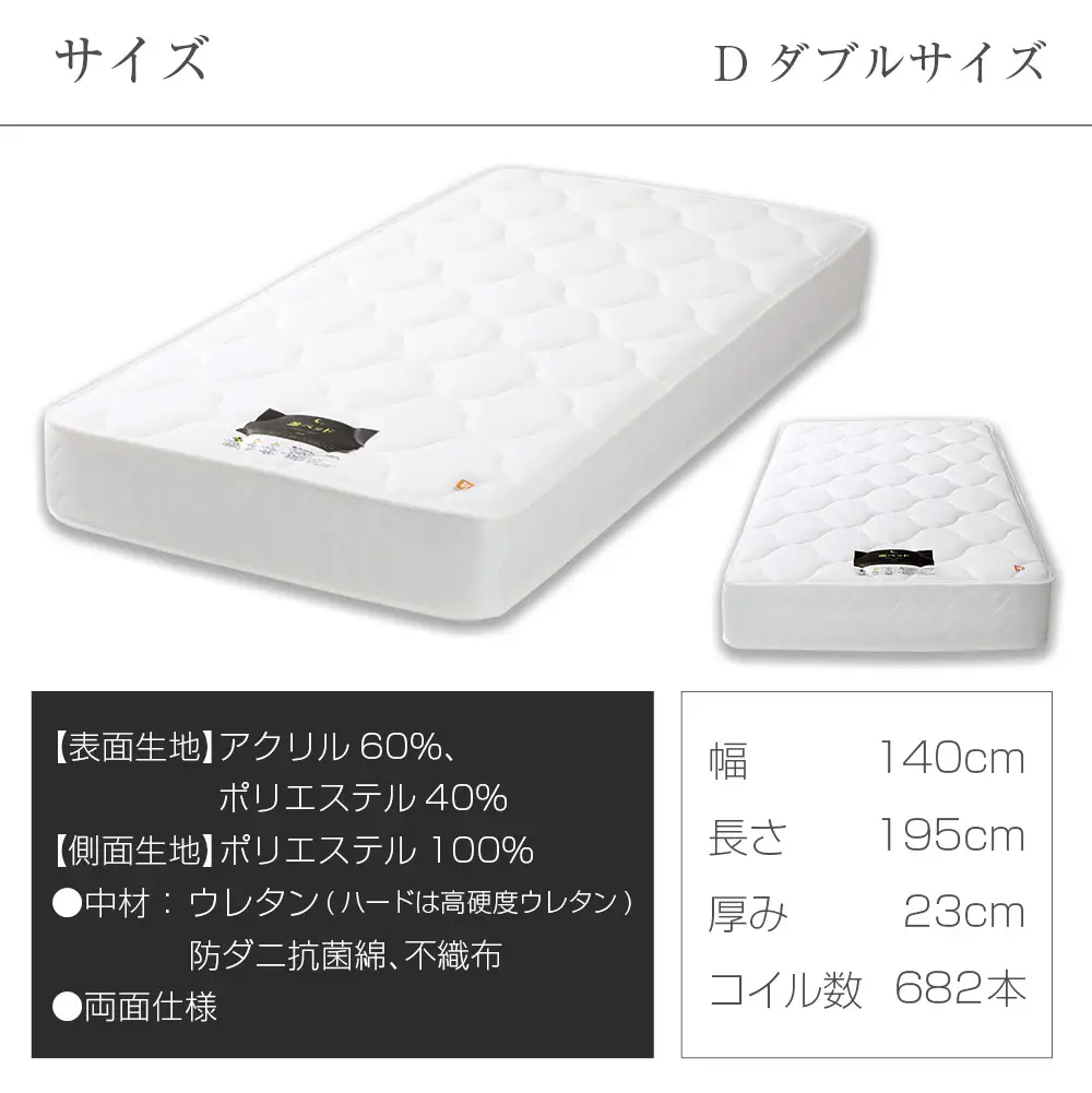 マットレス （ダブル） ポケットコイル 抗ウイルス加工 衛生タイプ ベッド 寝具 インテリア 家具  国産 夜香 ハイグレード2 ポケットコイルマットレス デオファクター deofactor 圧縮梱包 制菌加工 抗かび加工 両面仕様_CH041_HDdb