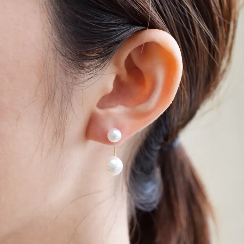 S101-249_天草産 5.5mm-6mm＆7.5mm-8mm ピアス あこや真珠 ホワイトピンク スタッド ダブルパール L字 K18 K14 ベビー 花珠級