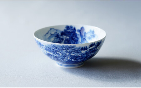有田焼 呉須染付 山水絵 茶碗【起山窯】食器 器 うつわ 茶わん ちゃわん ご飯茶碗 ごはん茶碗 飯碗 染付 手描き A24-203