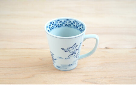 有田焼 染付鳥獣戯画 矢持マグカップ よう楽庵・たかす A22-33 