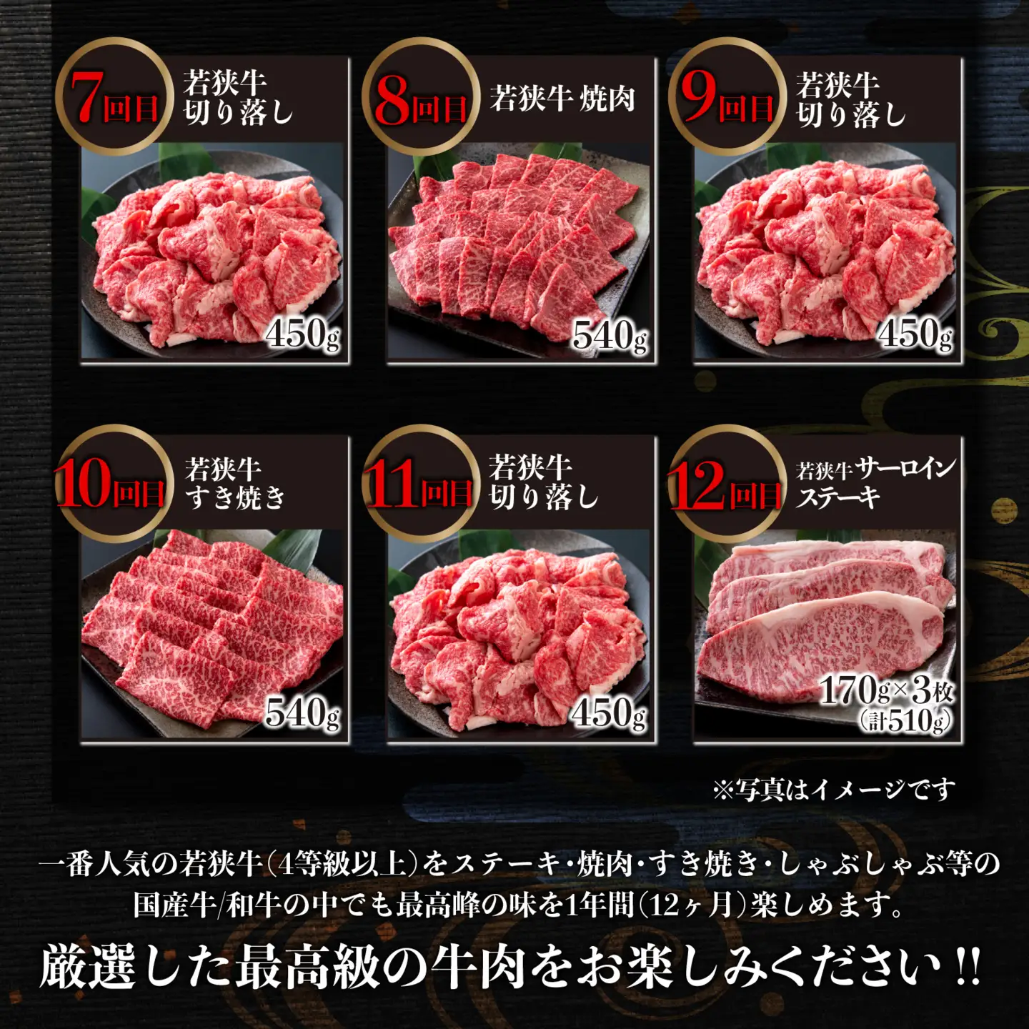 【全12回定期便】若狭牛 食べ比べ 定期便 ｜牛肉定期便 精肉　