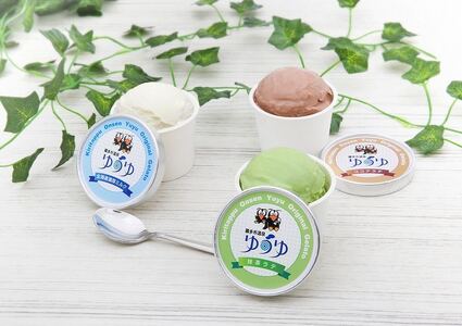 北海道浜中町産ミルク使用、 ゆうゆオリジナルジェラート 1セット (120ml×12個入り)　酪農王国 北海道 浜中町産 ミルク 霧多布温泉ゆうゆ オリジナル ジェラート 1セット 120ml × 12個 デザート アイス 北海道濃厚ミルク ココアラテ 抹茶ラテ 要冷凍 お取り寄せ 送料無料_H0033-101