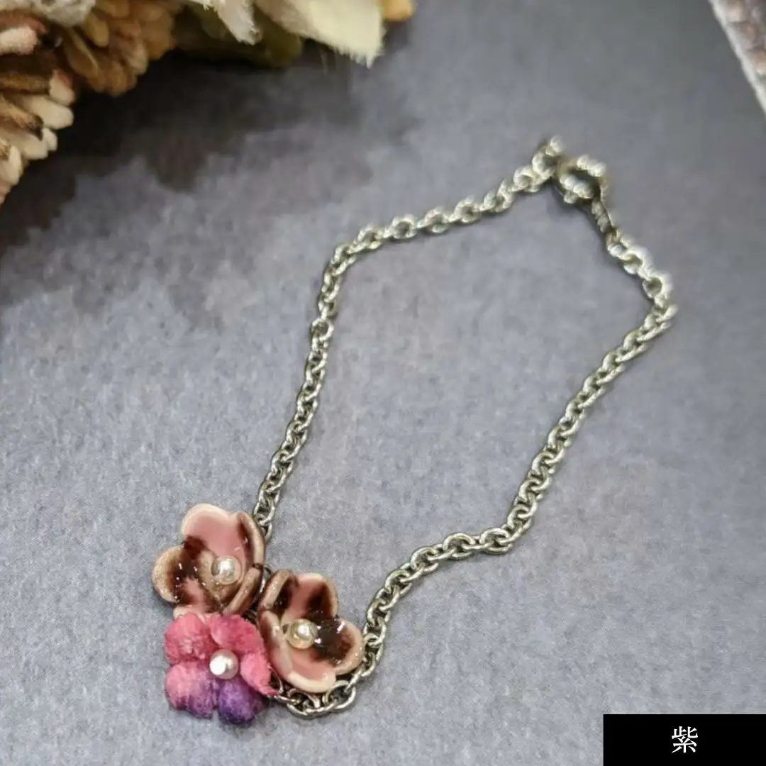九谷焼×布花アクセサリー九谷花（KUTANIKA）ブレスレット (カラー／紫) ギフト プレゼント | 石川県 小松市