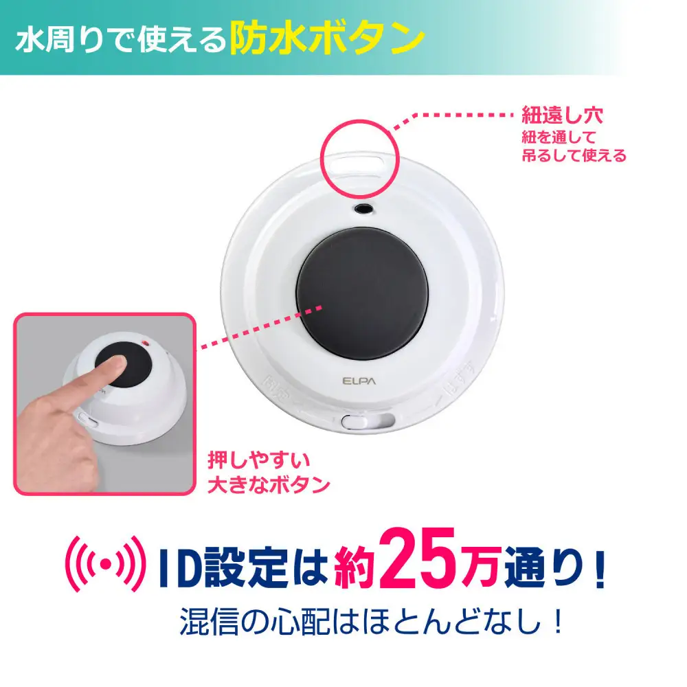 ワイヤレスチャイム（防水押しボタン＆受信機）