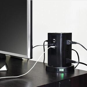 電源タップ　雷ガード　USBタワー型集中スイッチ付タップ　USB×4ポート　12個口2ｍ　WBS-TW1204USB(BK)