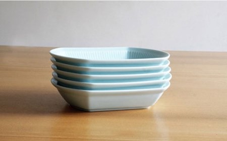 【白山陶器】【美しいレリーフ模様】よしず彫 煮付鉢 5ピース 青白釉 食器 小鉢 【波佐見焼】 [TA78] 波佐見焼