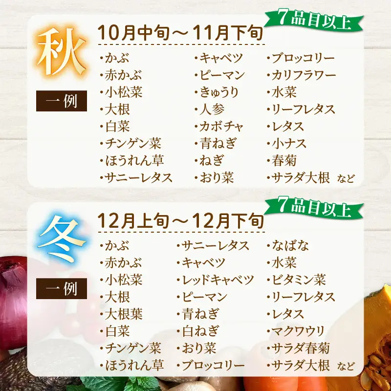 ＜定期便 4回＞ 新鮮野菜セット 1箱 7品目以上 【春 夏 秋 冬 発送】／ 季節 野菜 ボックス BOX セット セレクト 農家 おまかせ 多品目 旬 詰め合わせ 根菜 葉物  [aw028-b001]