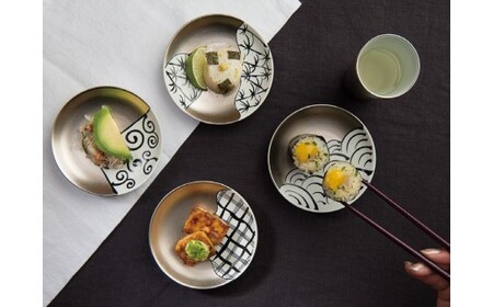 ARITA PORCELAIN LAB (アリタポーセリンラボ) 「繁栄」小皿4枚セット 有田焼 プラチナ 豆皿 おめでたい 正月 A60-124