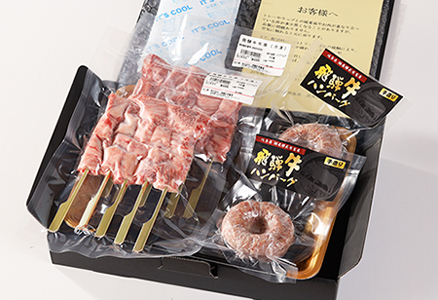 飛騨牛串焼き・飛騨牛ハンバーグセット（牛串 10本・ハンバーグ 100g×2個）【22-33】