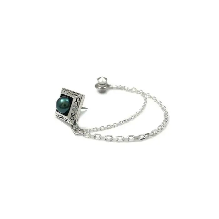 天然ブラックパール 銀製 ラペルピン DK-072　　