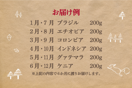 月替りスペシャルティコーヒー豆（200g）定期便6ヶ月【06009】