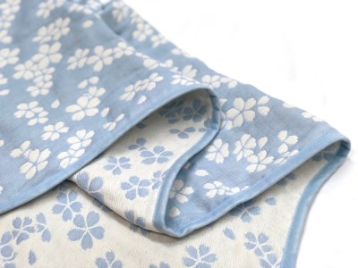 コットン ジャカード織 やわらか五重ガーゼひざ掛け 約70×100cm ブルー色 FNG007 [3238]