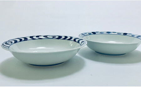 青花のロングセラー商品 絵変わりペア桔梗渕20cmスープ皿 小島芳栄堂 35000円 3.5万円 A35-447