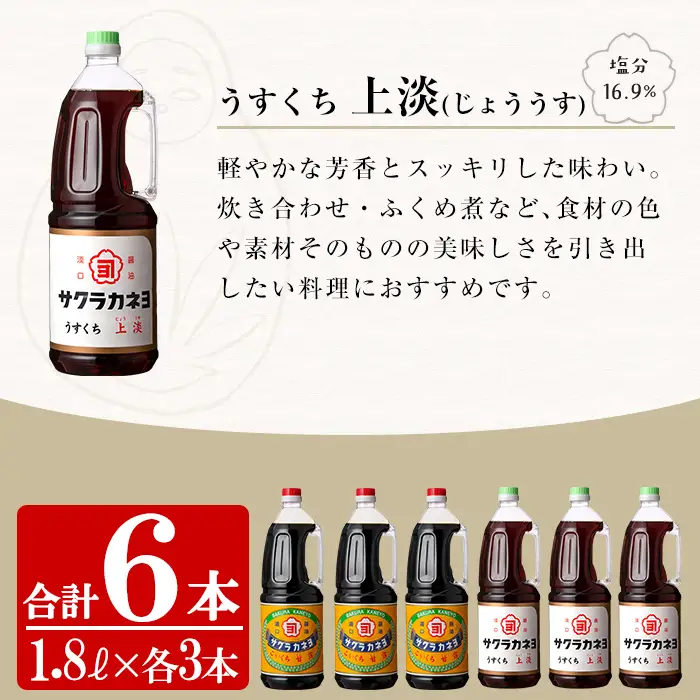 濃口醤油と淡口醤油の詰め合わせ（1.8L×6本）【00-002-05】