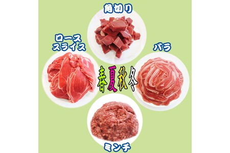 定期便3回 脊振ジビエ イノシシ肉(ロース バラ 角切り ミンチ)詰合せ(小) (H072128)