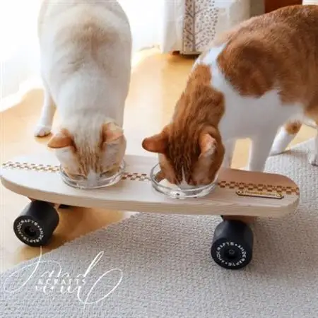 【＆CRAFTS】Pet bowls stand-2BOWLS-(Black)※名入れプレート付き【1378240】