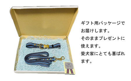 柴犬用カラー（首輪）＆リード(カラー：紺・水色・紺)【001-009】