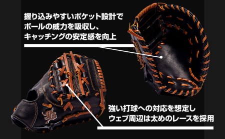 宮崎県産牛革使用 WAGYU JB 硬式用 ミット 一塁手用 JB-003(ブラック/右投げ用)