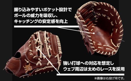 宮崎県産牛革使用 WAGYU JB 硬式用 ミット 一塁手用 JB-003(ブラウン/左投げ用)
